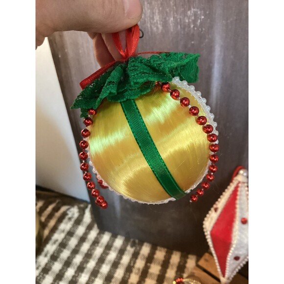 Satin & Lace Handmade Ball Christmas Tree Ornaments & Felt Diamond Shaped Decor - Picture 8 of 14